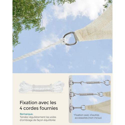Voile D'ombrage 5 X 5 M, Cordes De 2 M, Beige