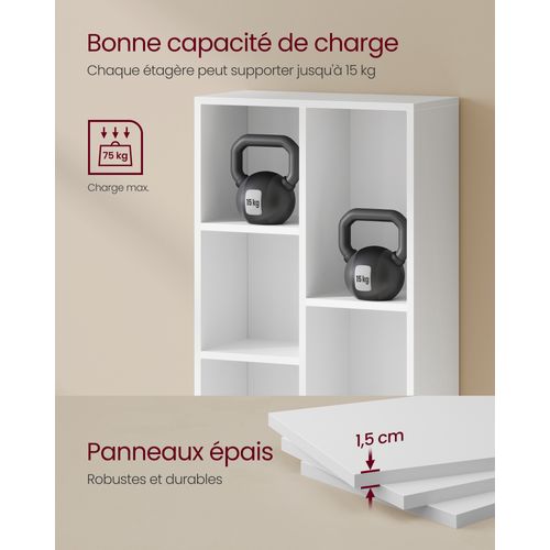 Bibliothèque, Étagère à 5 Niveaux, 50 X 24 X 80 Cm, Blanc