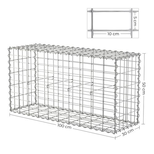 Gabion à Pierres, Acier Galvanisé Antirouille, 100 X 50 X 30 Cm, Décoration Jardin