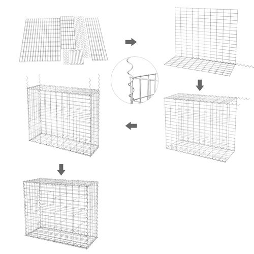 Gabion à Pierres, Acier Galvanisé Antirouille, 100 X 80 X 30 Cm, Décoration Jardin