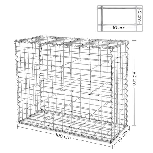 Gabion à Pierres, Acier Galvanisé Antirouille, 100 X 80 X 30 Cm, Décoration Jardin