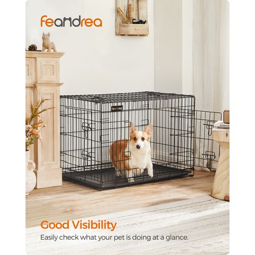 Cage Pour Chiens Avec 2 Portes, 92,5 X 57,5 X 64 Cm, Noir
