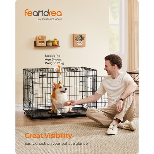 Cage Pour Chiens Avec 2 Portes, 92,5 X 57,5 X 64 Cm, Noir