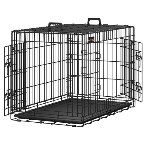 Cage Pour Chiens Avec 2 Portes, 92,5 X 57,5 X 64 Cm, Noir