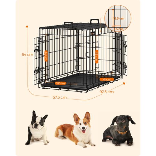 Cage Pour Chiens Avec 2 Portes, 92,5 X 57,5 X 64 Cm, Noir