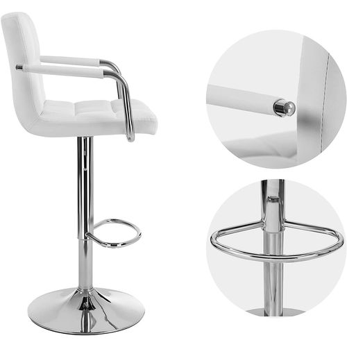 Tabourets De Bar, Lot De 2, Dossier Et Repose-pieds, Piètement Chromé, Blanc