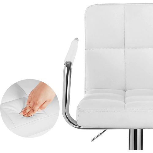 Tabourets De Bar, Lot De 2, Dossier Et Repose-pieds, Piètement Chromé, Blanc