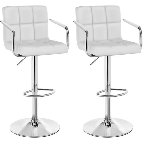 Tabourets De Bar, Lot De 2, Dossier Et Repose-pieds, Piètement Chromé, Blanc