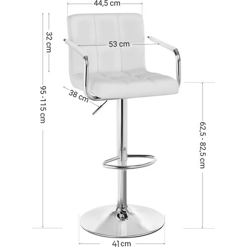 Tabourets De Bar, Lot De 2, Dossier Et Repose-pieds, Piètement Chromé, Blanc