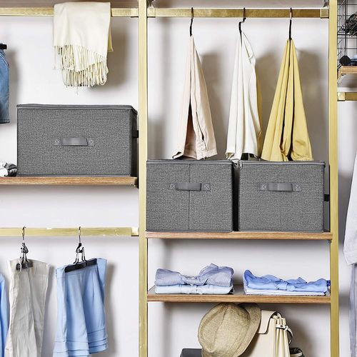 Boîte De Rangement,lot De 3,avec Couvercle,avec Poignées,gris