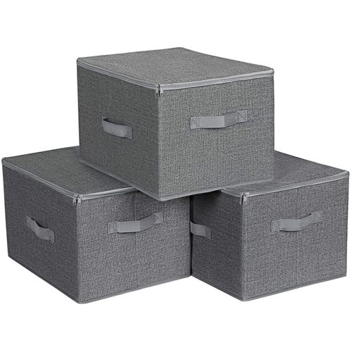 Boîte De Rangement,lot De 3,avec Couvercle,avec Poignées,gris