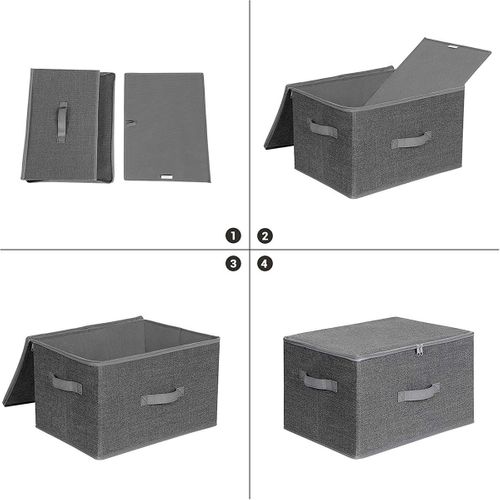 Boîte De Rangement,lot De 3,avec Couvercle,avec Poignées,gris
