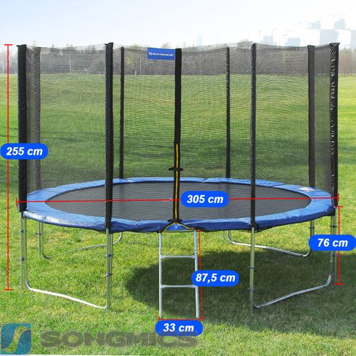 Trampoline Extérieur, Diamètre 305 Cm, Noir Et Bleu
