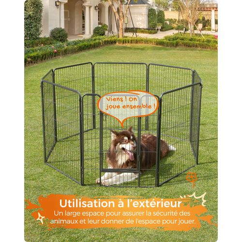 Parc Pour Chien, Clôture, Enclos, 8 Grilles De 77 X 100 Cm, Gris