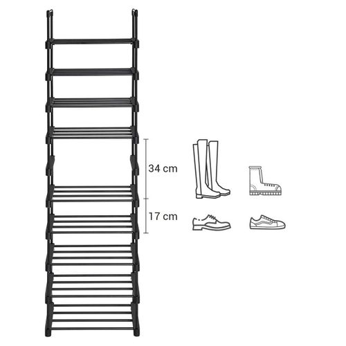 Etagère à Chaussures En Fer Noir Avec 10 Niveaux Modulables - H174 Cm