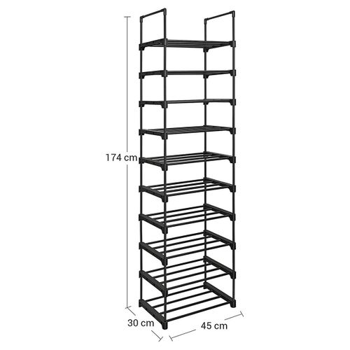 Etagère à Chaussures En Fer Noir Avec 10 Niveaux Modulables - H174 Cm