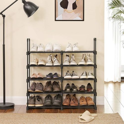 Etagère à Chaussures En Fer Noir Avec 10 Niveaux Modulables - H174 Cm