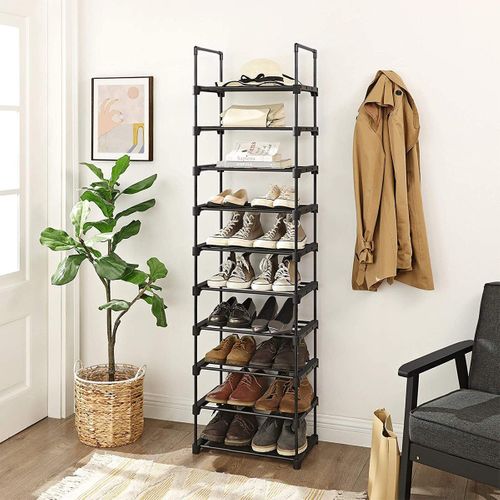 Etagère à Chaussures En Fer Noir Avec 10 Niveaux Modulables - H174 Cm