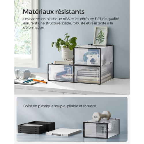 Meuble à Chaussures,lot De 18,pliable,pour Pointure Jusqu’à 42,transparent Et Noir