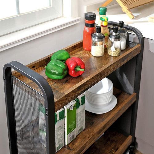 Desserte 3 Niveaux Métal Et Bois - Naturel Fonce