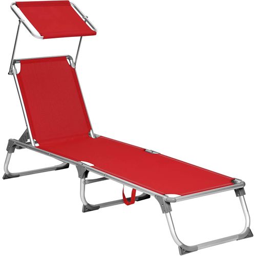 Chaise Longue, Avec Dossiers Et Parasol Inclinables, Pliable, Léger, Charge 150 Kg, Rouge