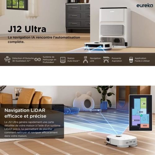 J12 Ultra - Robot Aspirateur Laveur Avec Station Automatique De Vidange - Serpilliere Rotative - Do