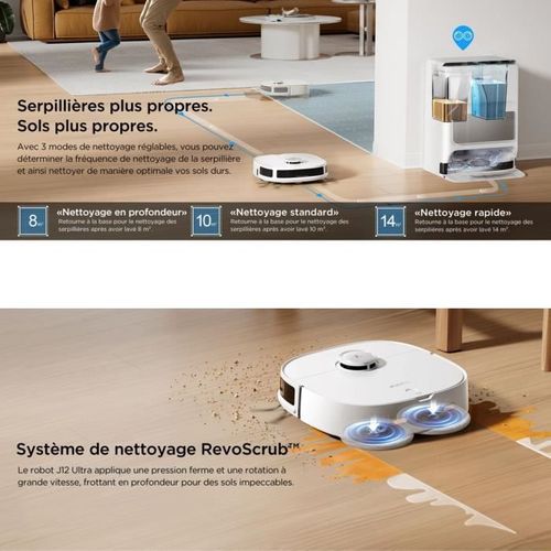 J12 Ultra - Robot Aspirateur Laveur Avec Station Automatique De Vidange - Serpilliere Rotative - Do