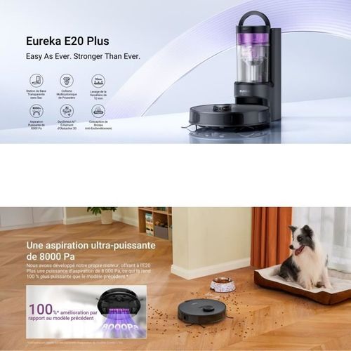 E20 Plus - Aspirateur Robot Avec Station De Vidange Automatique - 8000 Pa - Anti Enchevetrement - É