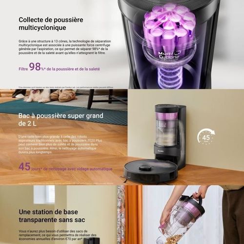 E20 Plus - Aspirateur Robot Avec Station De Vidange Automatique - 8000 Pa - Anti Enchevetrement - É