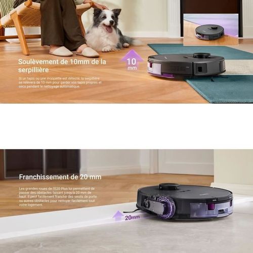 E20 Plus - Aspirateur Robot Avec Station De Vidange Automatique - 8000 Pa - Anti Enchevetrement - É
