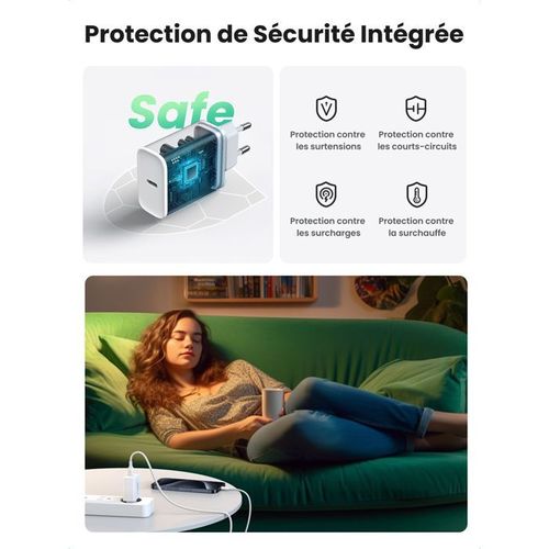 Chargeur Secteur - 1 Port USB-c - 20w - Blanc