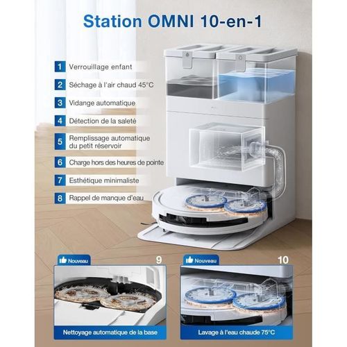 Deebot T50 Omni - Aspirateur Robot Laveur Avec Station - 15000pa - Brosse Latérale Et Serpilliere E