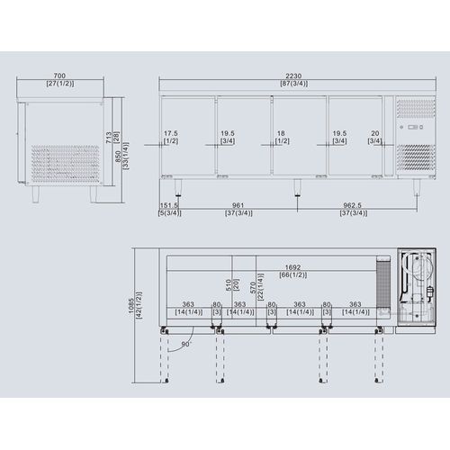 Table Réfrigérée Positive 4 Portes - Profondeur 600 -