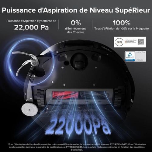 Saros 10 Black - Aspirateur Robot Laveur - 22,000 Pa - Duodivide Anti-enchevétrements - Design Ultr