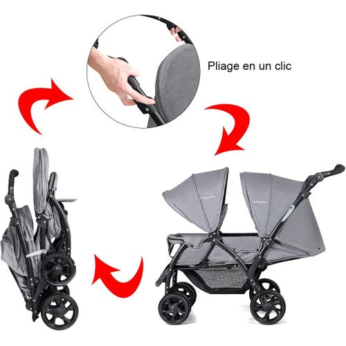 Poussette Double Bébé Poussette Pliable Pour Jumeaux Poussette Canne De Voyage Gris123 X 59 X 102cm
