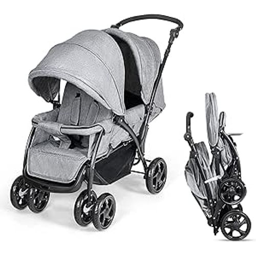 Poussette Double Bébé Poussette Pliable Pour Jumeaux Poussette Canne De Voyage Gris123 X 59 X 102cm