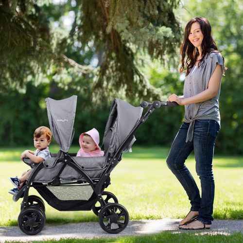 Poussette Double Bébé Poussette Pliable Pour Jumeaux Poussette Canne De Voyage Gris123 X 59 X 102cm