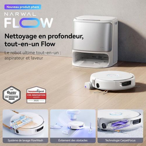 Flow - Aspirateur Robot Laveur Avec Station - 22 000 Pa - Dualflow Anti-enchevetrement Poil Animaux