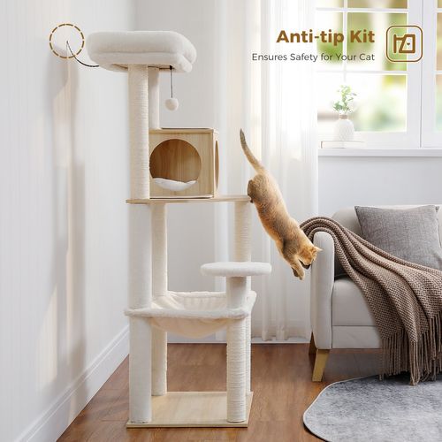 Arbre à Chat En Bois Avec Hamac XXL 143 Cm