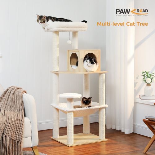 Arbre à Chat En Bois Avec Hamac XXL 143 Cm