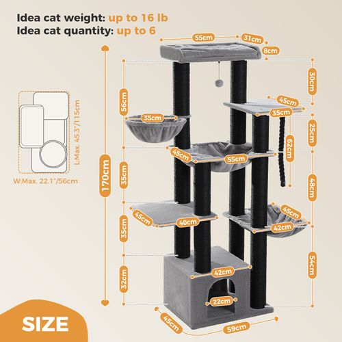 Grand Arbre à Chat 170 Cm Avec Griffoirs XXL Beige
