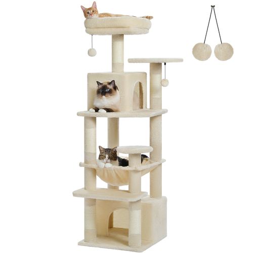 Arbre à Chat 136 Cm Avec Griffoir Et Condo Beige S