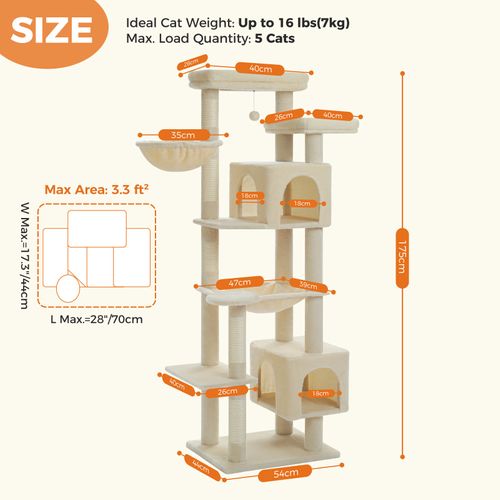 Arbre à Chat XXL Avec 2 Grands Condos 175 Cm Beige
