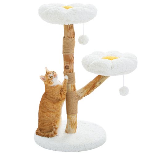 Arbre à Chat Bohème Luxueux En Bois Naturel 92 Cm