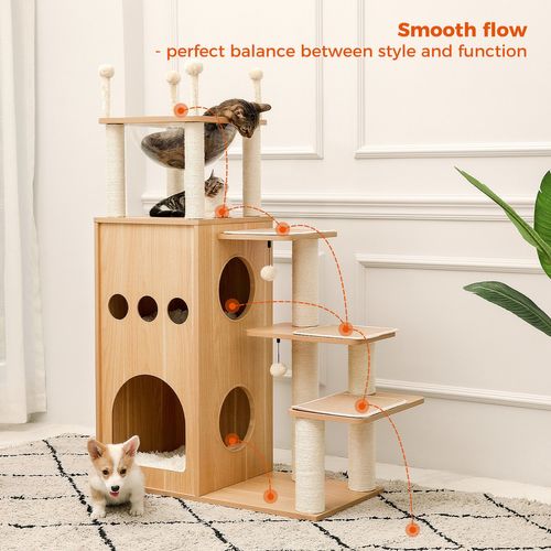 Arbre à Chat Luxueux En Bois 130 Cm Beige