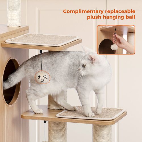 Arbre à Chat Luxueux En Bois 130 Cm Beige