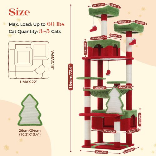 Arbre à Chat Géant 184 Cm Avec Griffoir Et Condo Noël L