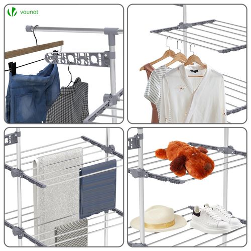 Sechoir A Linge Inox Etendoir Robuste Ailes Pliables 3 Niveaux
