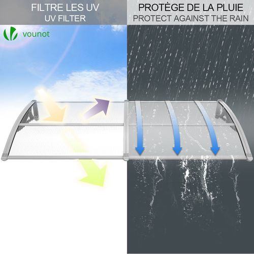 Auvent De Porte Marquise 200x80 Cm Transparent En Polycarbonate Anti Uv