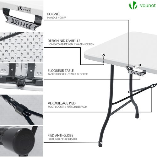 Ensemble De Table Et Bancs Camping Pliables 180 cm Hdpe Blanc